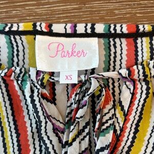 Parker XS 100% Silk Multicolor Stripe Boho Peasant Blouse